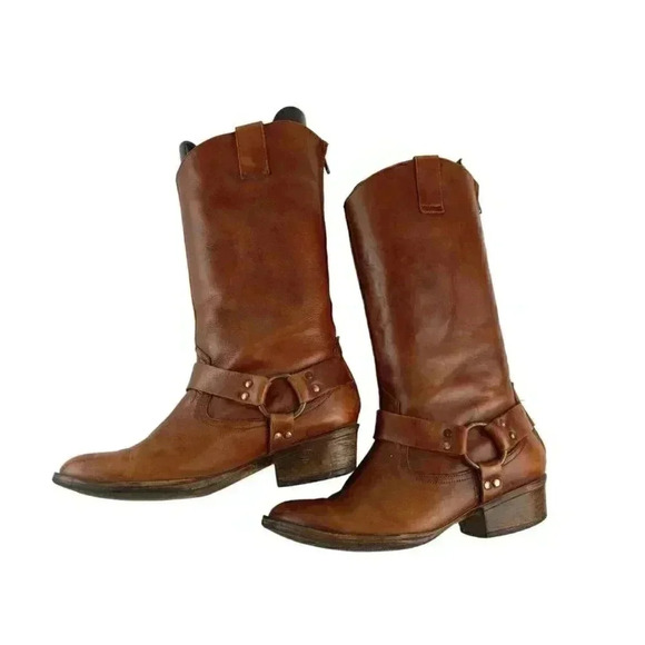 Distressed Diego Di Lucca Womens Biker Boots Brown Leather Zipper Size 8 EE - Picture 5 of 13